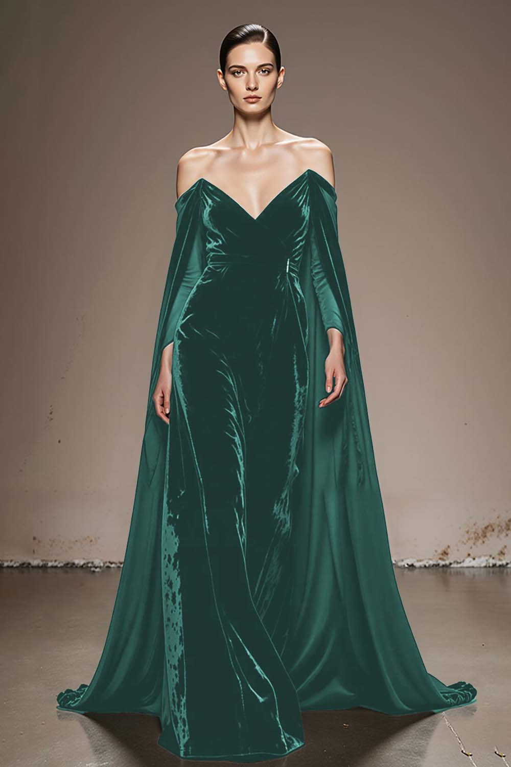 Black Velvet Off the Shoulder Long Holiday Party Dress with Sleeves