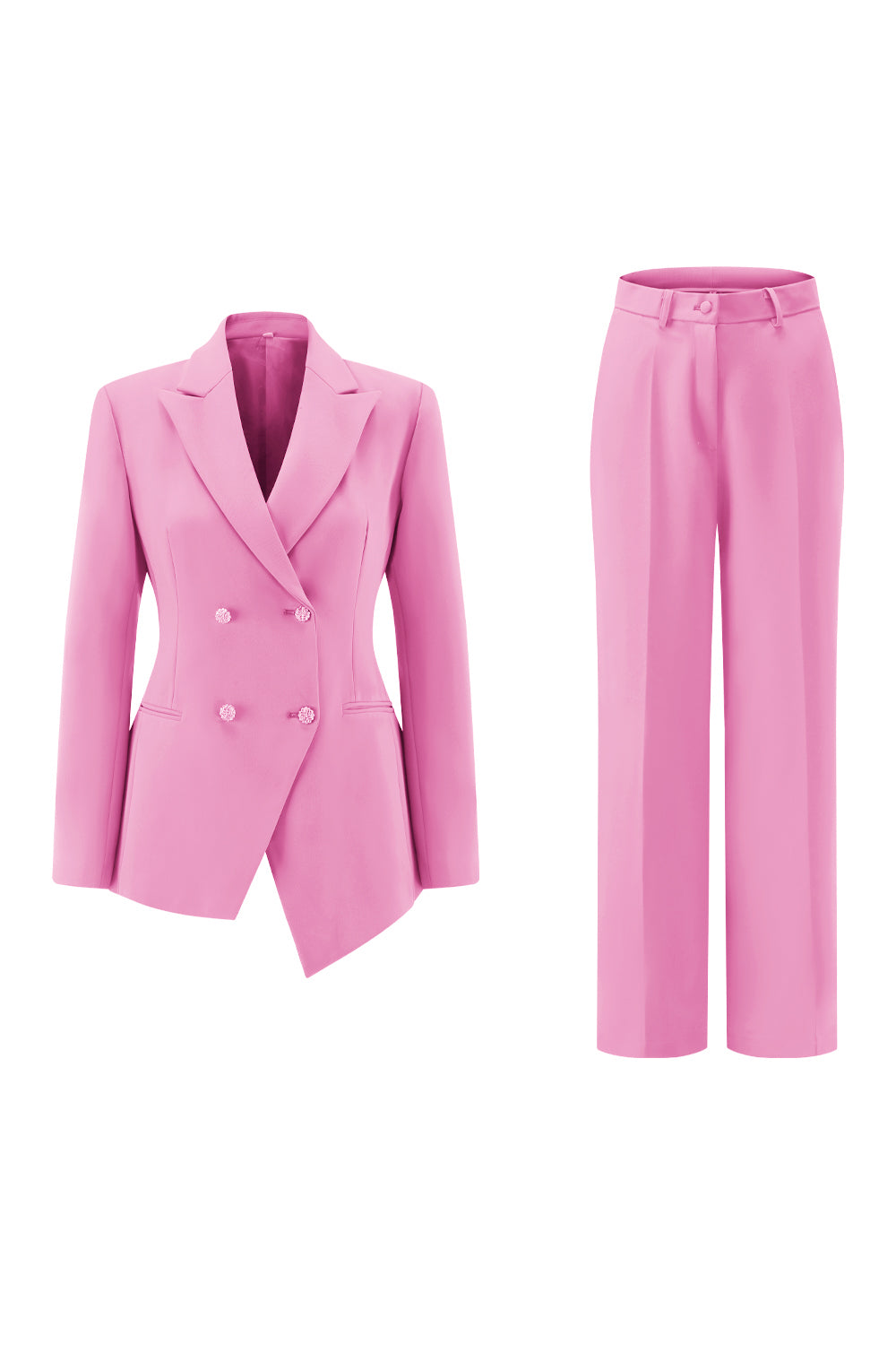 Fuchsia 2 Piece Peak Lapel Double Breasted Women Prom Suits