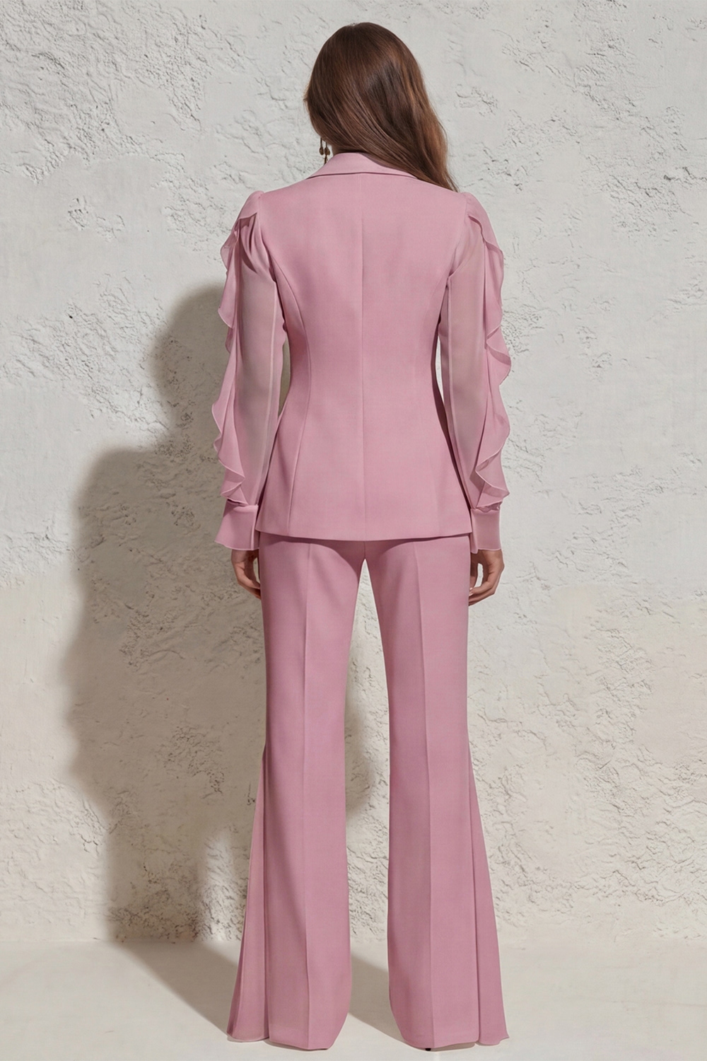 2 Piece White Ruffled Notched Lapel Business Suits with Pockets