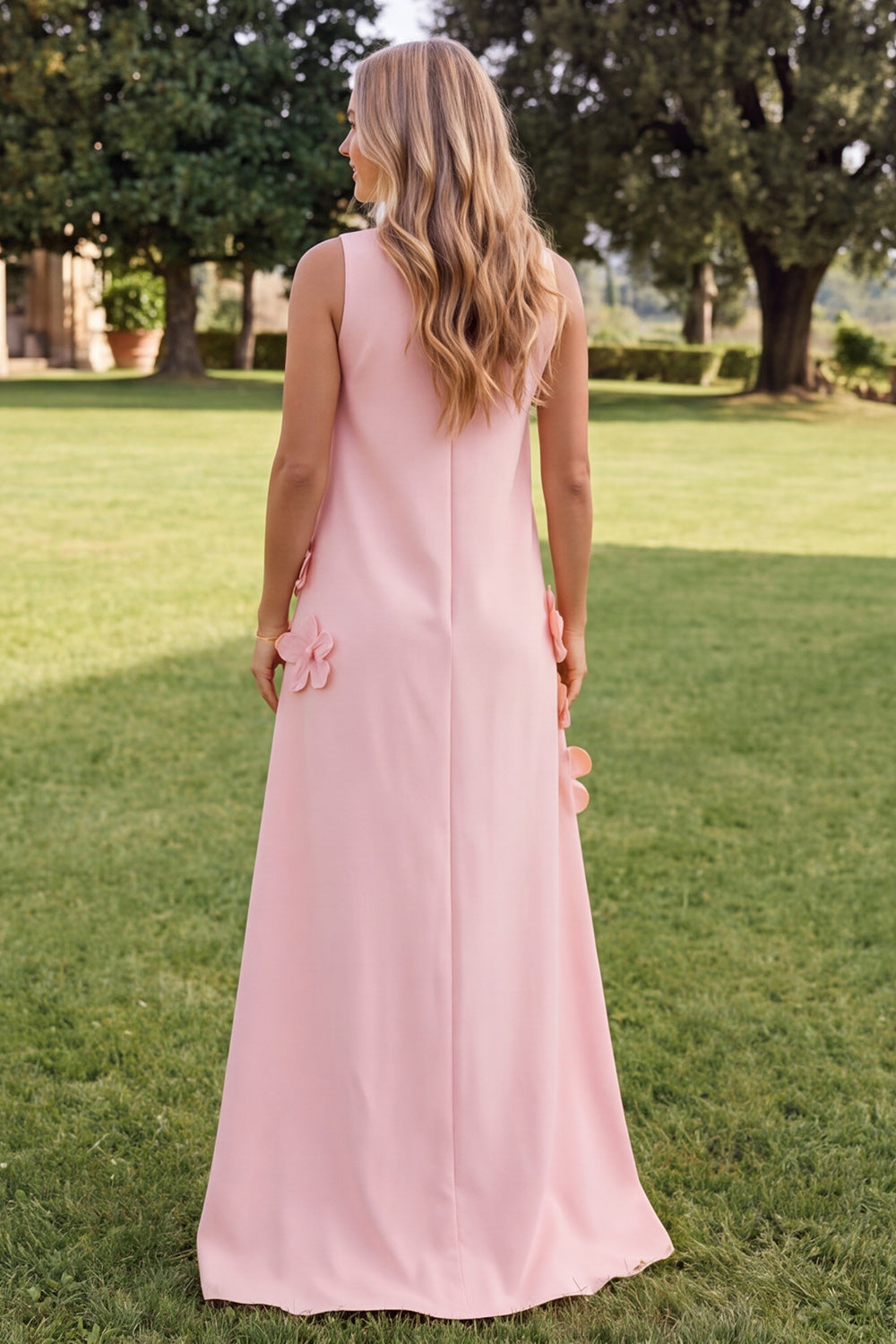Yellow A Line High Neck Long Wedding Guest Dress with 3D Flowers