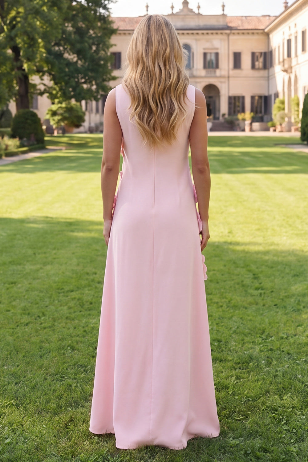 Sage Green A Line Floral Boat Neck Long Wedding Guest Dress