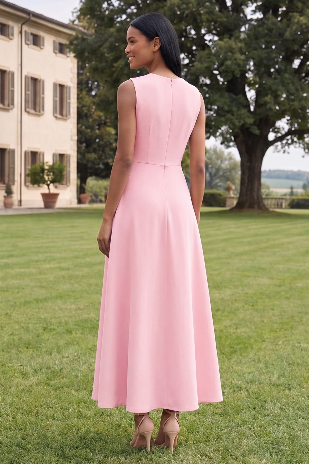 Yellow A Line Floral Round Neck Maxi Wedding Guest Dress