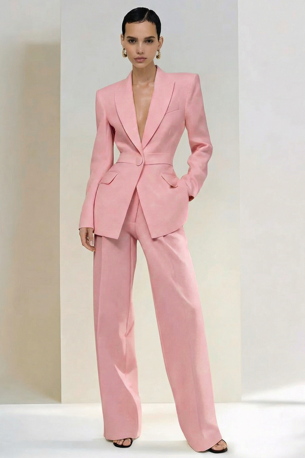 2 Piece Ivory Single Breasted Peak Lapel Business Suits