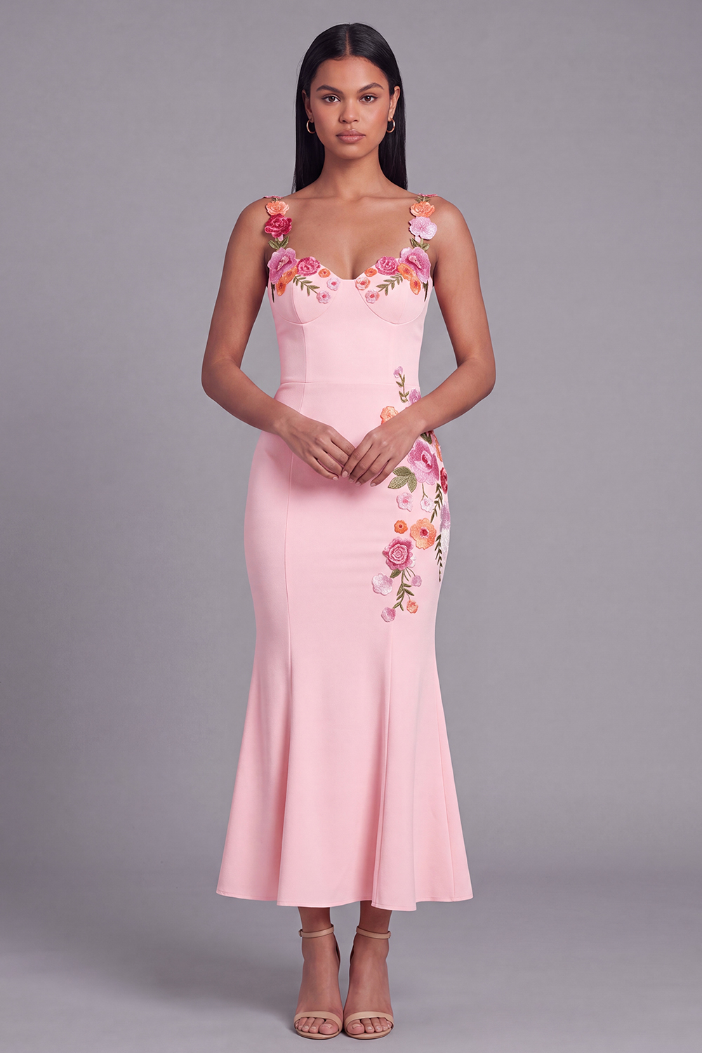 Light Yellow Mermaid Thick Straps Floral Maxi Beach Wedding Guest Dress