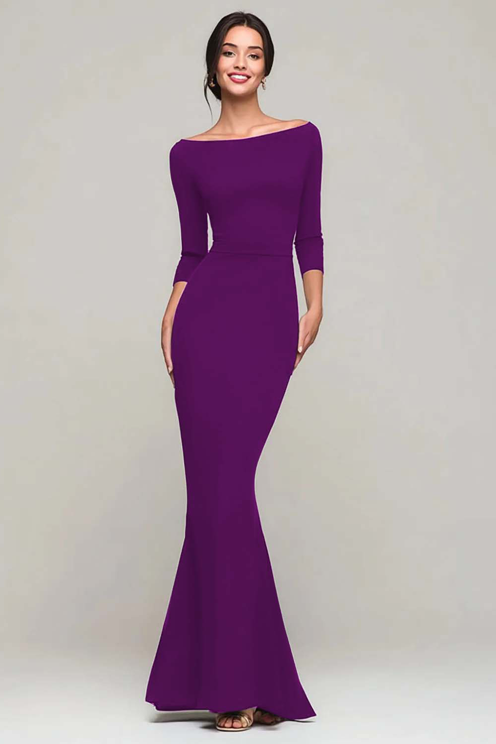 Elegant Black Mermaid Boat Neck Long Evening Dress with Sleeves