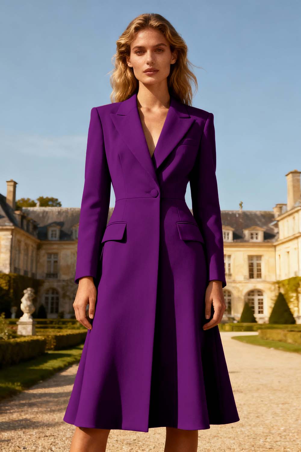 Khaki Peak Lapel A Line Midi Blazer Dress with Sleeves