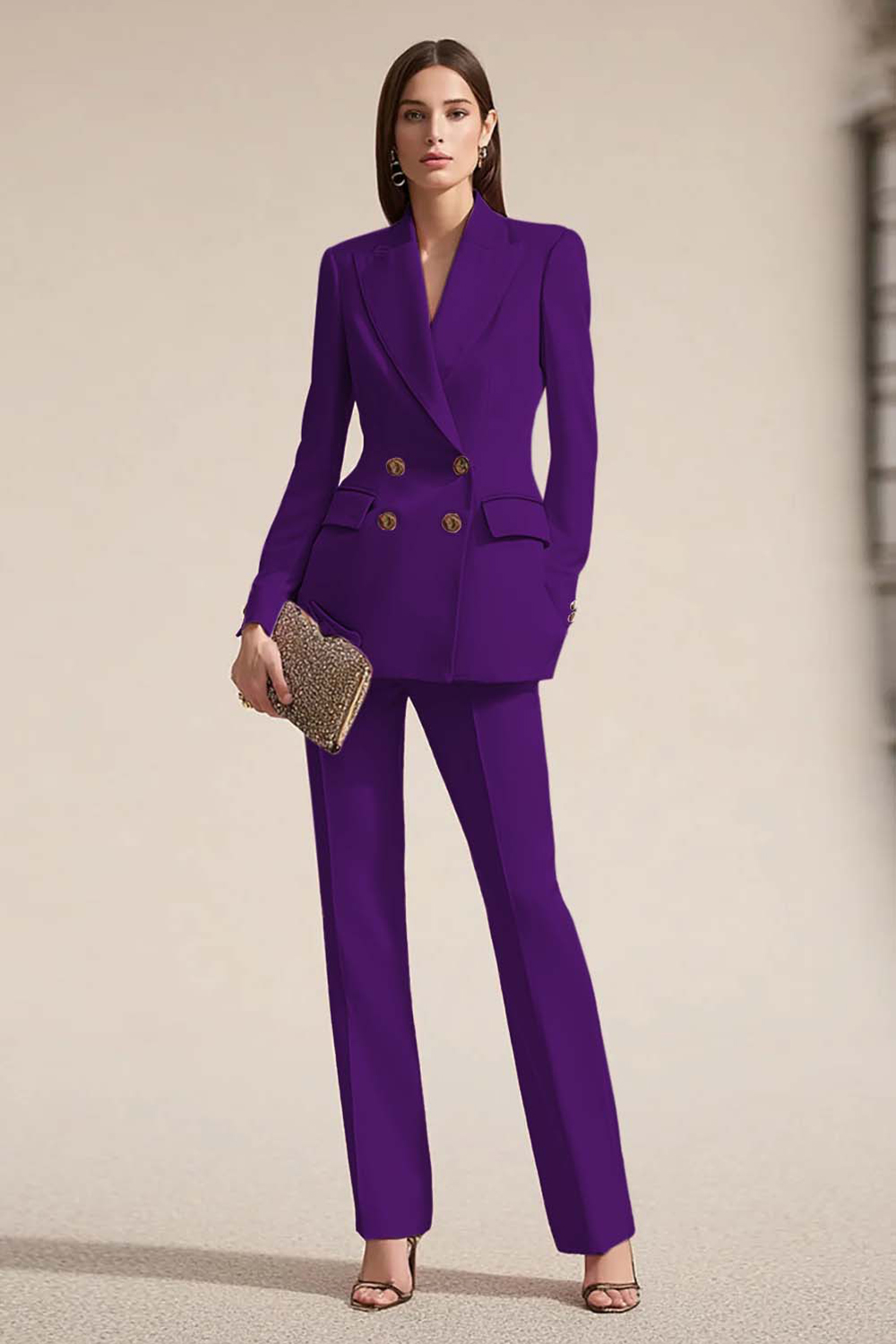 2 Piece Pink Peak Lapel Satin Business Suits with Sleeves