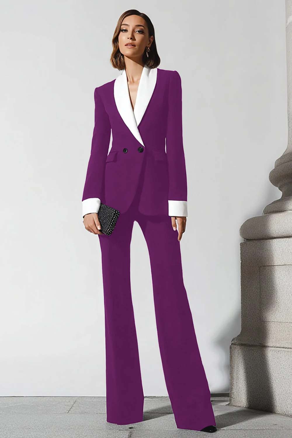 Black 2 Piece Shawl Lapel Flare Leg Business Suits with Sleeves