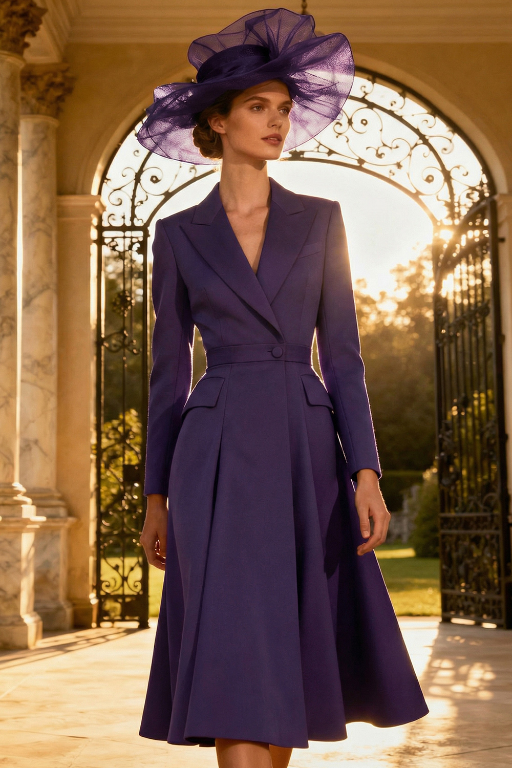 Dark Green A Line Peak Lapel Midi Blazer Dress