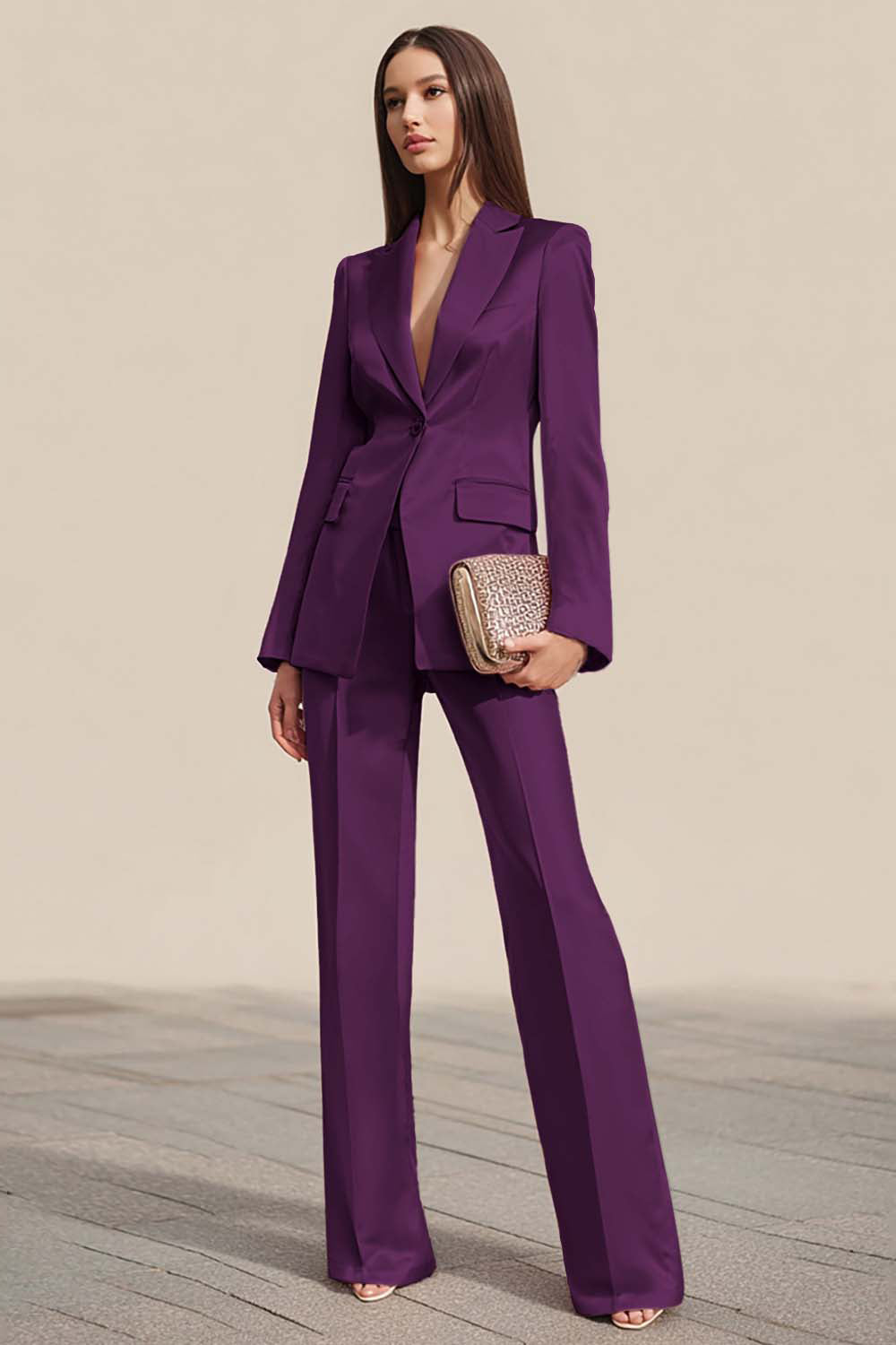 Dusty Rose Satin One Button 2 Piece Slim Fit Business Suits with Sleeves