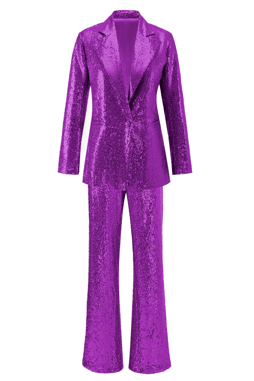 Sparkly Silver Sequin Notched Lapel 2 Piece Women Prom Suits