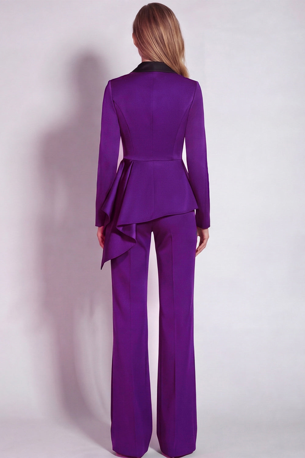 Dark Purple 2 Piece Notched Lapel Long Sleeves Business Suits with Sash