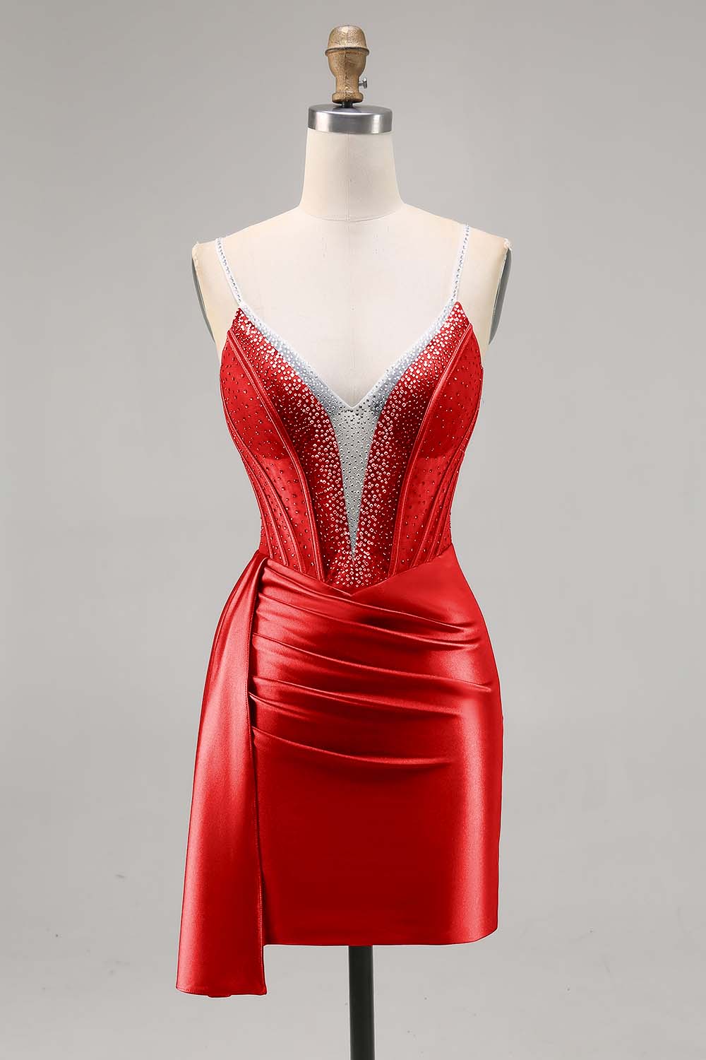 Sparkly Navy Satin Short Corset Homecoming Dress with Beading