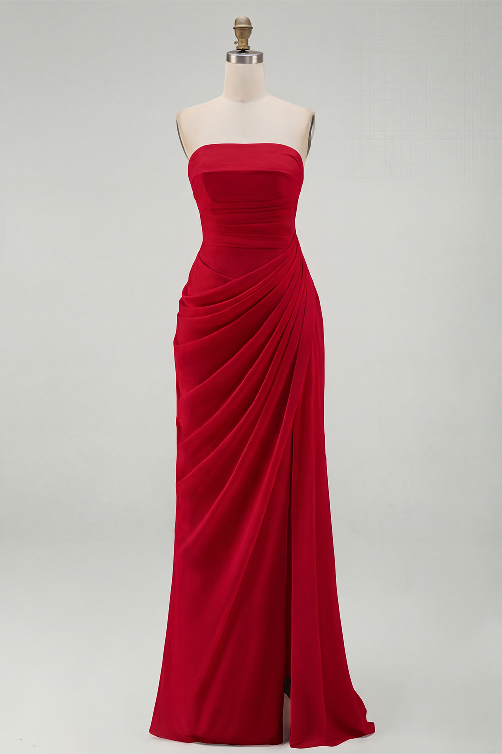 Light Pink Ruched Sheath Long Weding Guest Dress with Slit