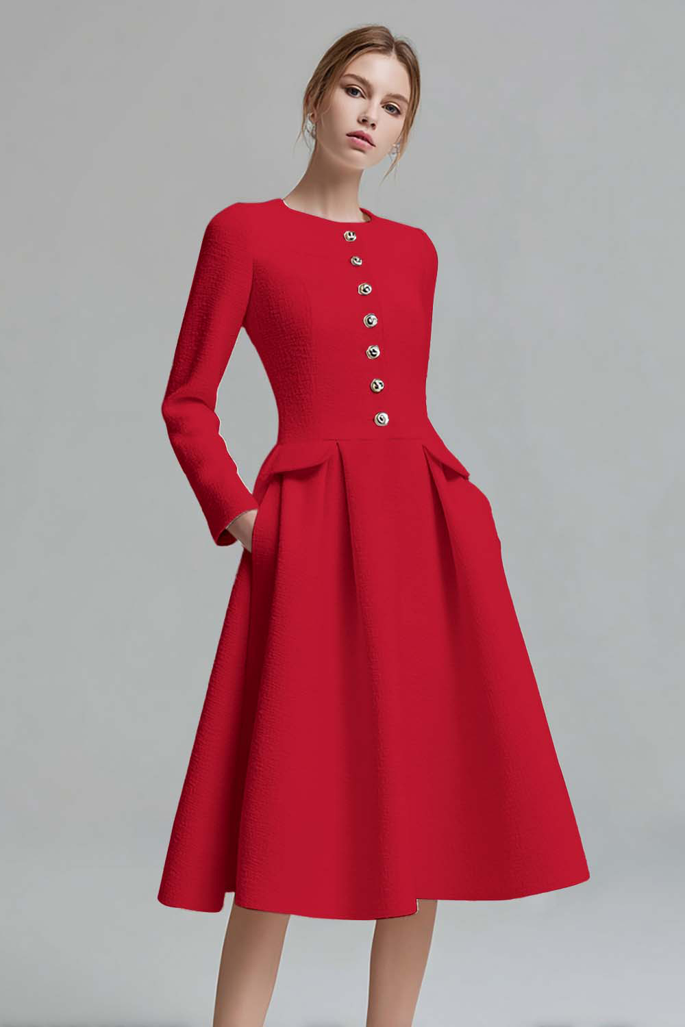 Ivory Tweed A Line Long Sleeves Pageant Interview Dress with Pockets