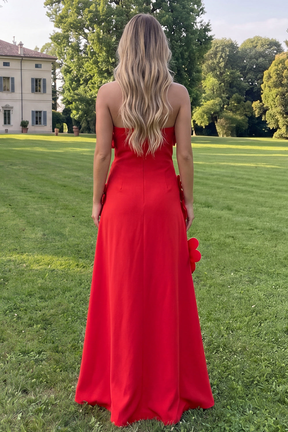 Yellow Strapless A Line Floral Maxi Wedding Guest Dress