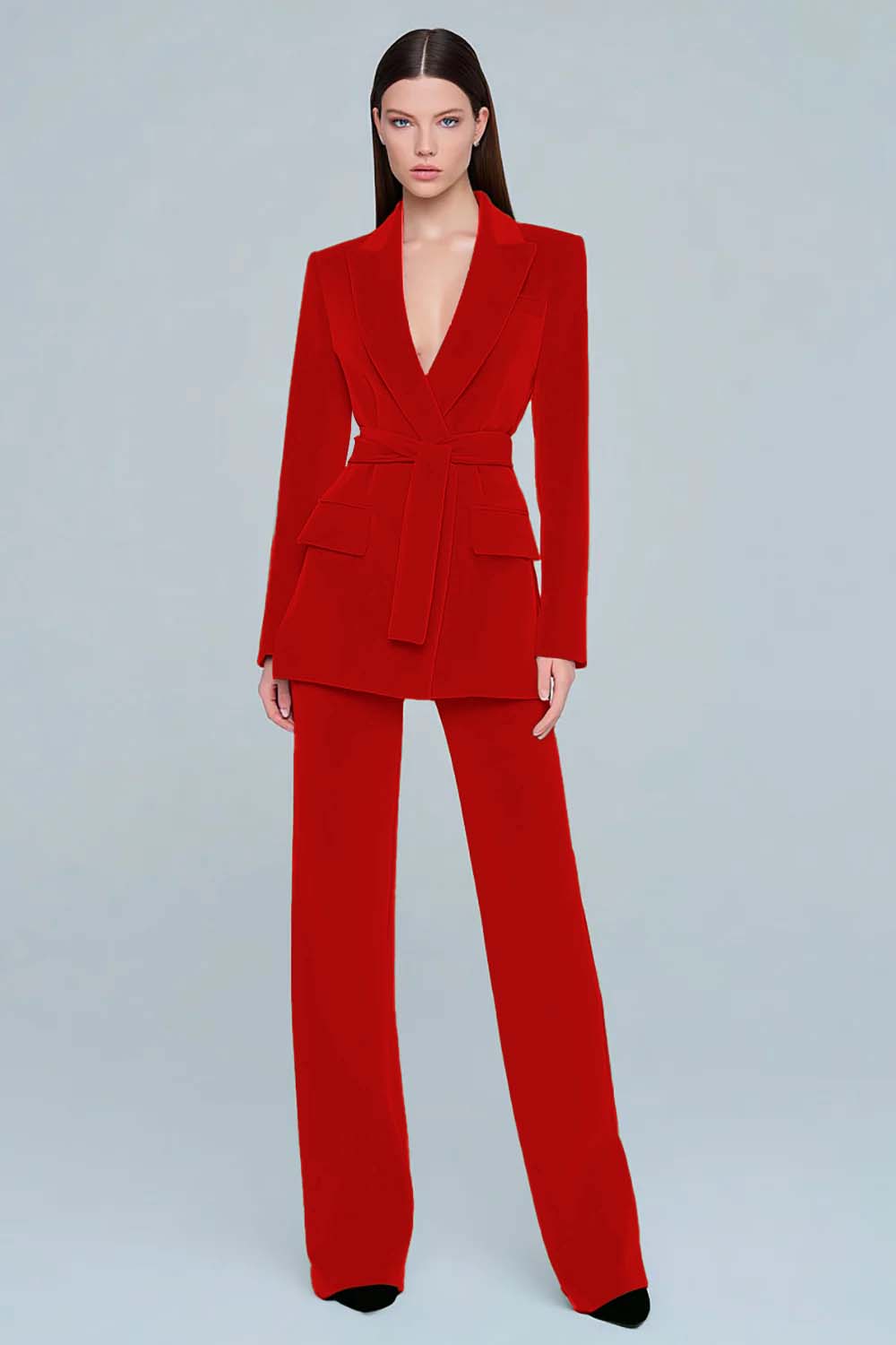 Dark Green Peak Lapel 2 Piece Prom Suits with Sash