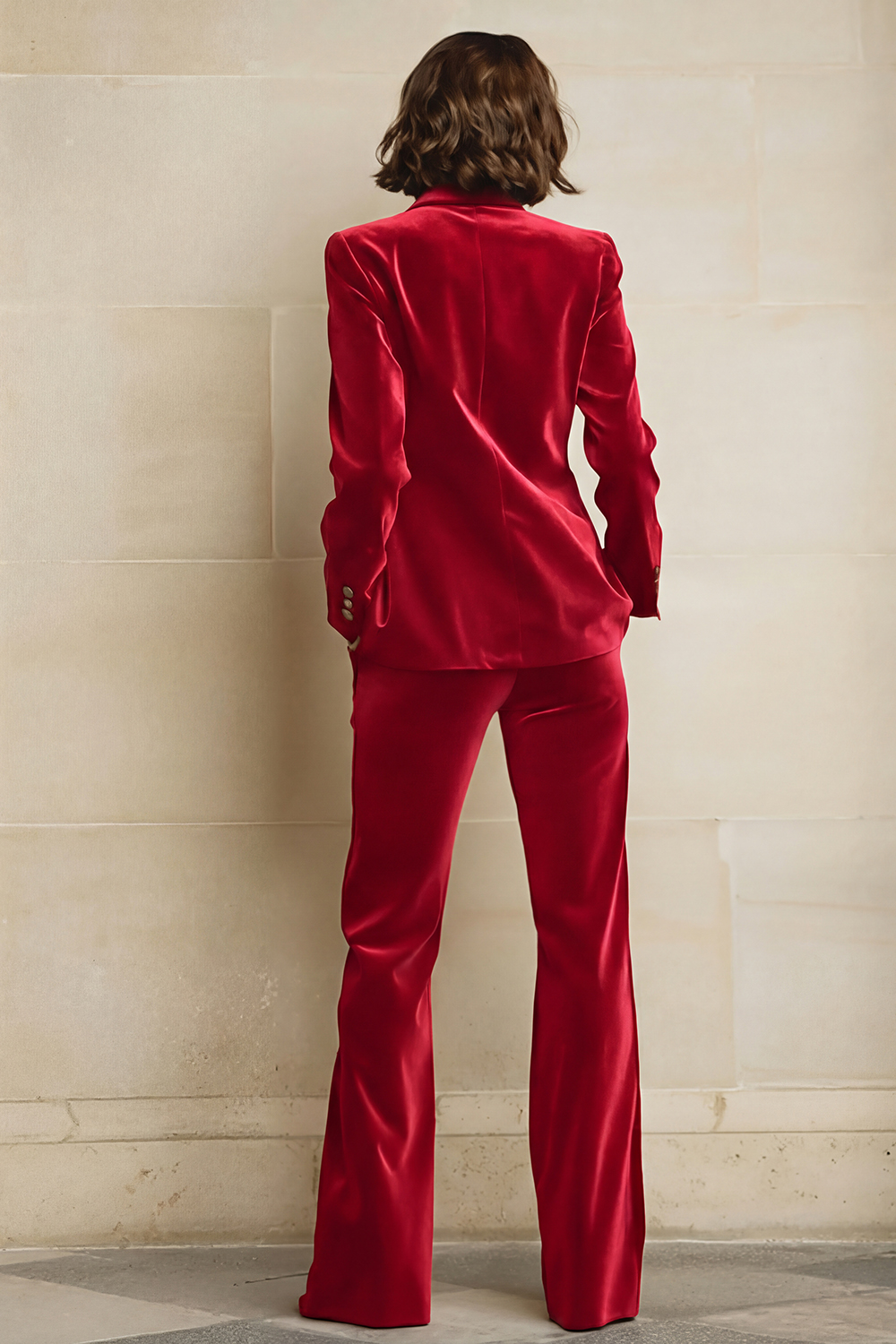 2 Piece Plum Peak Lapel Velvet Women Suits with Pockets