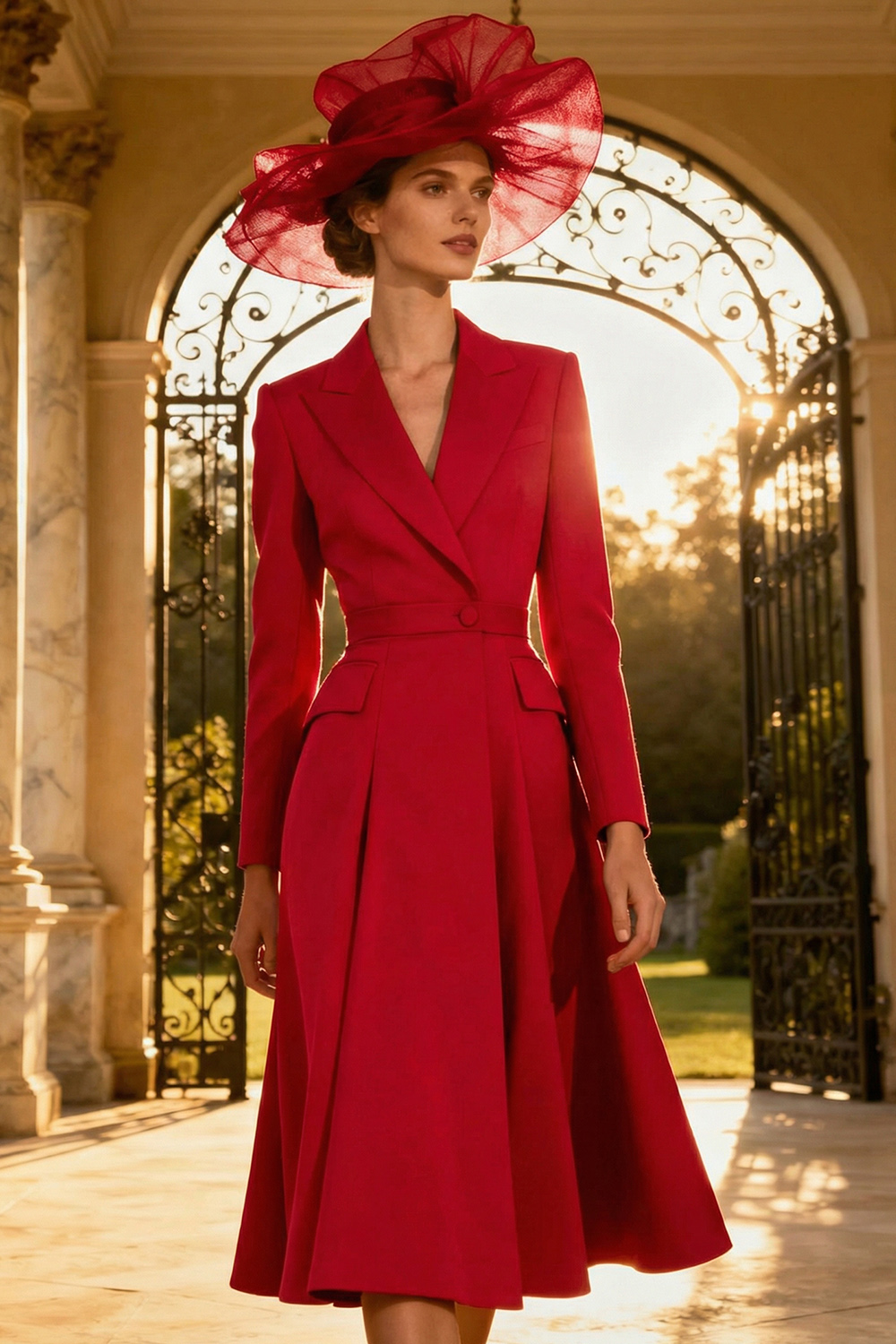 Dark Green A Line Peak Lapel Midi Blazer Dress