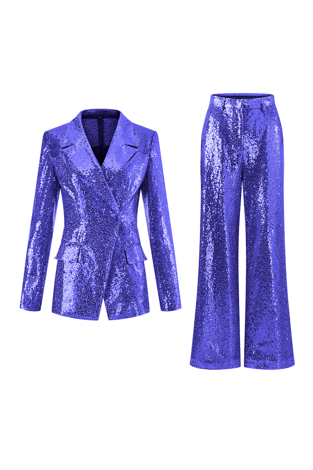 Sparkly Golden Wide Leg Notched Lapel 2 Piece Women Suits