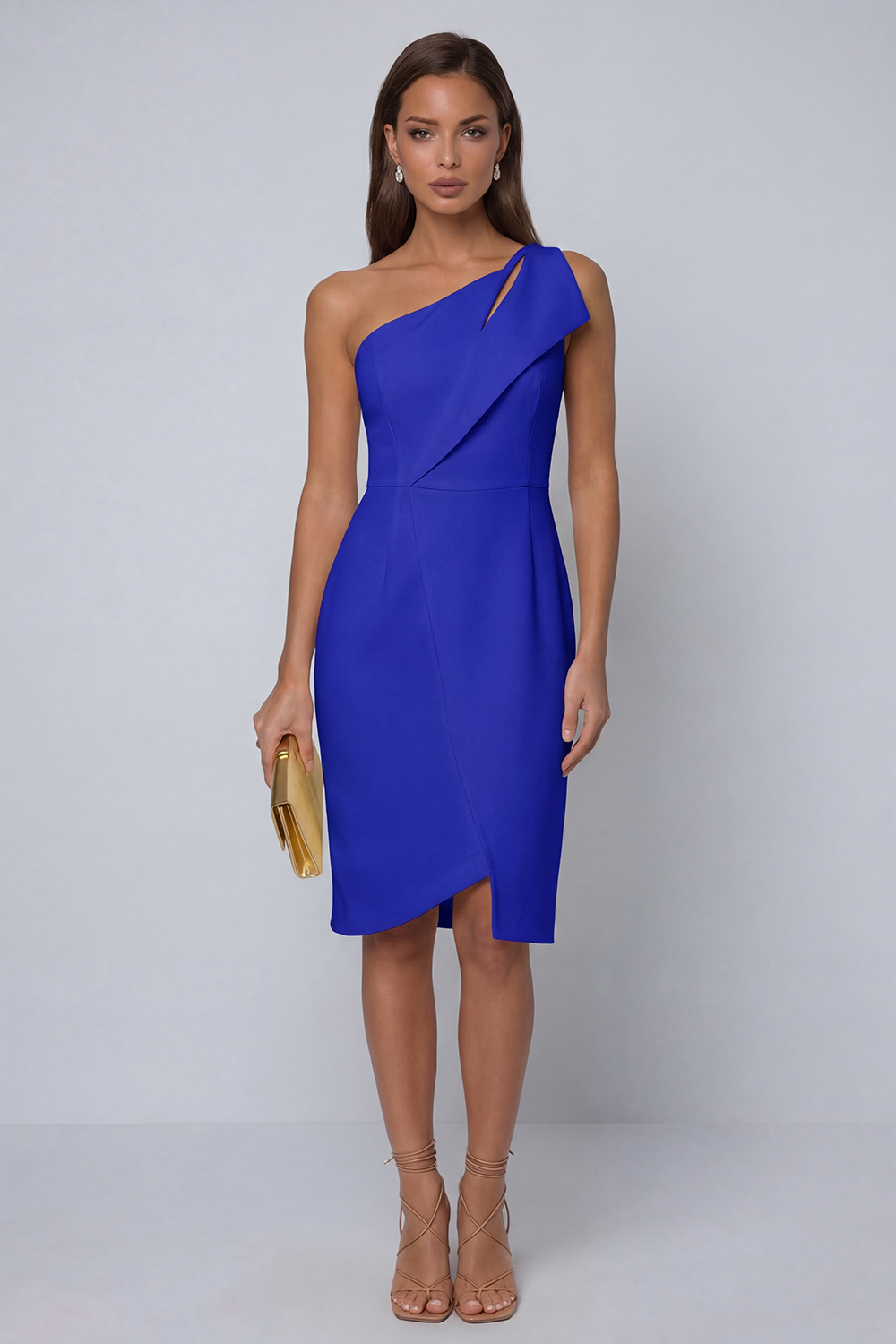 Black Pencil One Shoulder Satin Midi Work Dress