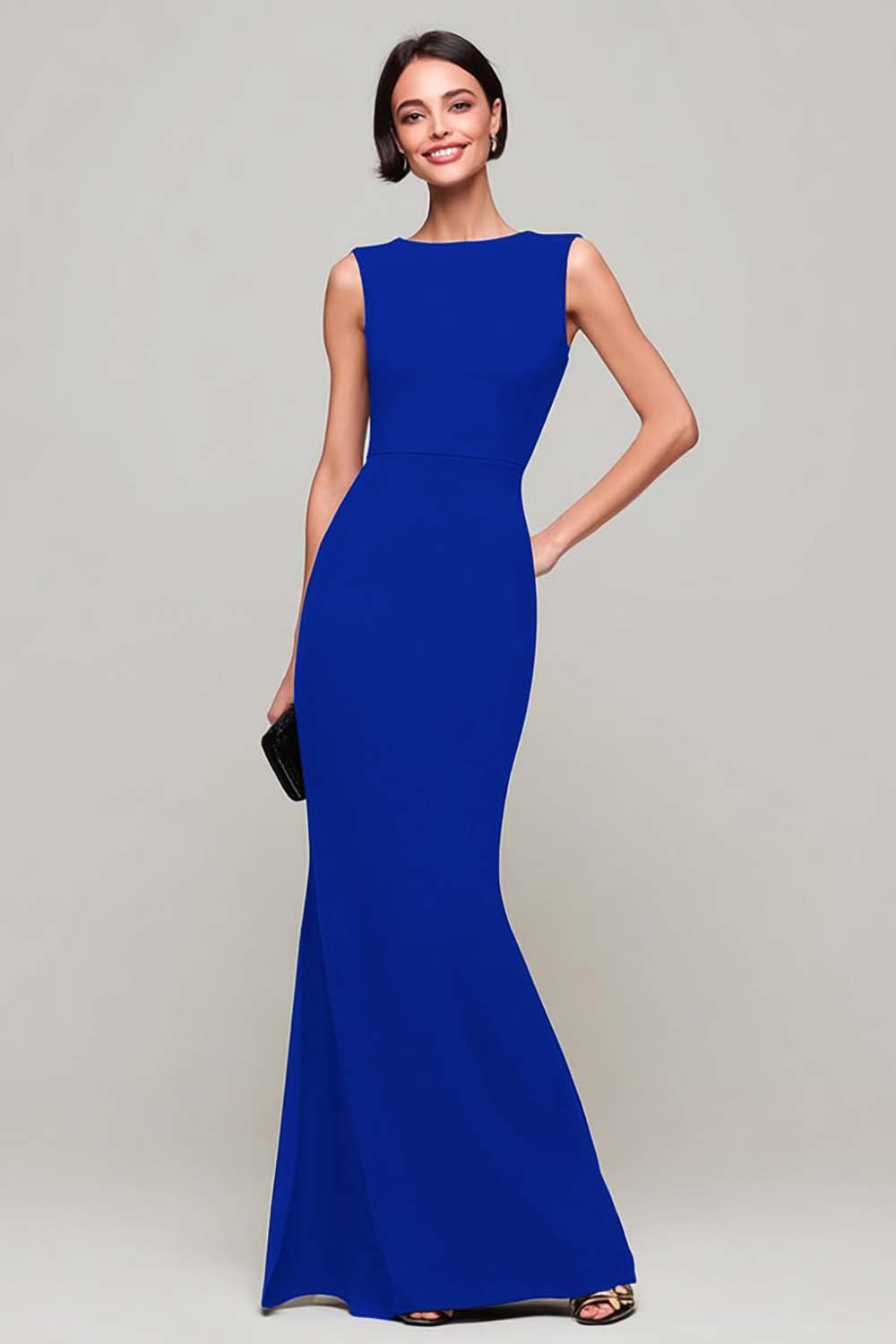 Elegant Black Mermaid Boat Neck Long Wedding Guest Dress