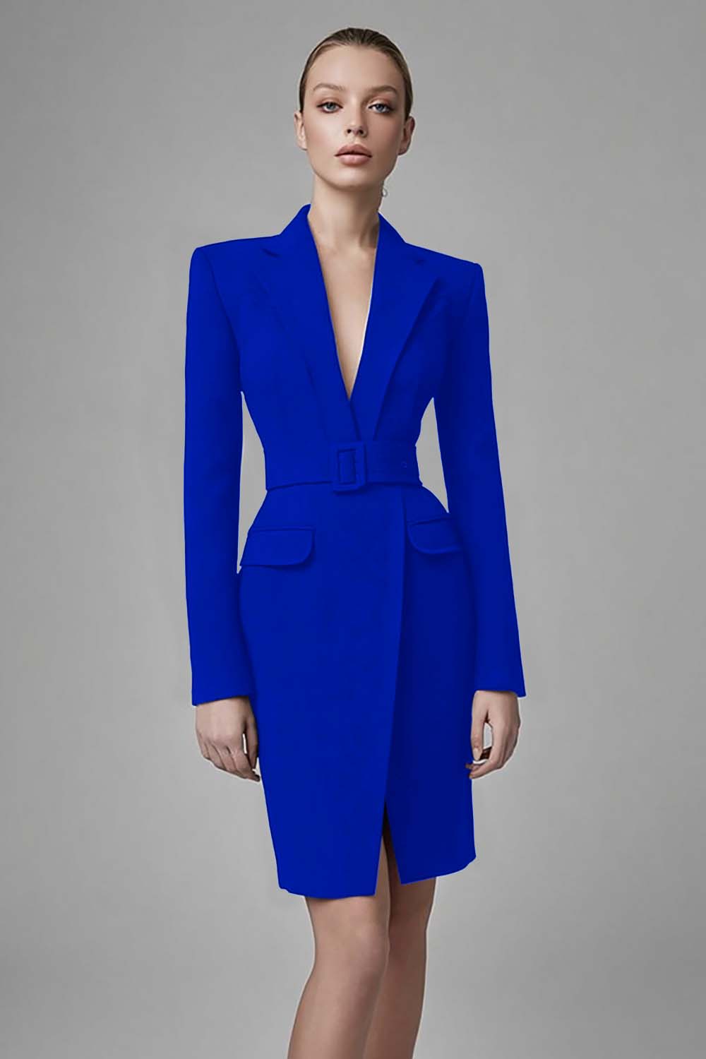 Simple Black Bodycon Long Sleeves Short Blazer Dress with Belts