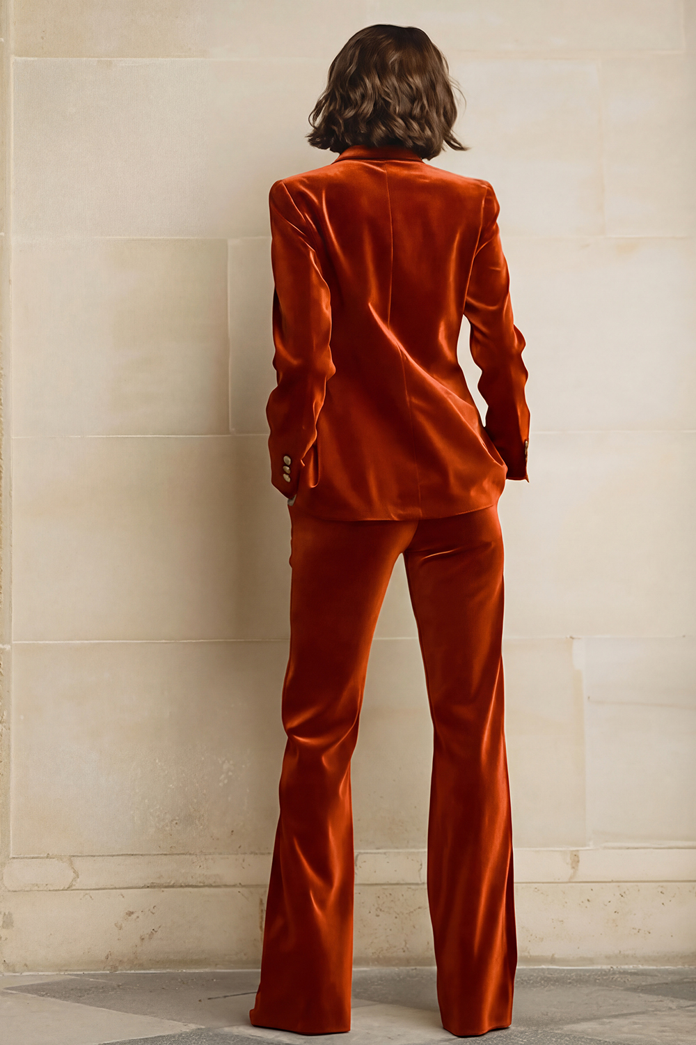 2 Piece Plum Peak Lapel Velvet Women Suits with Pockets