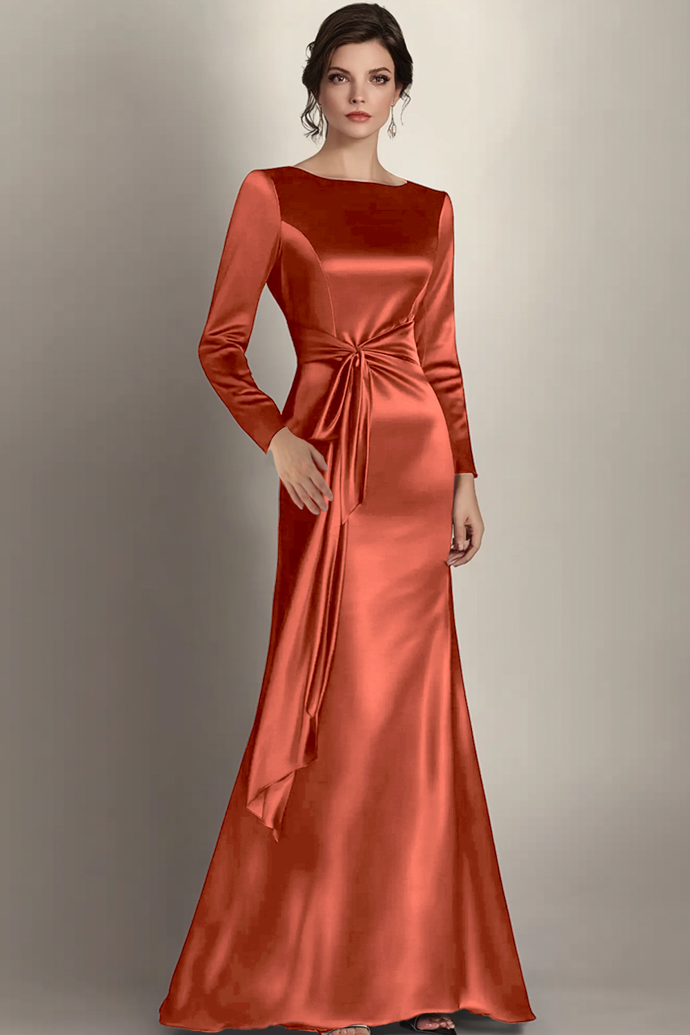 Elegant Black Satin Mermaid Long Sleeve Mother of the Bride Dress