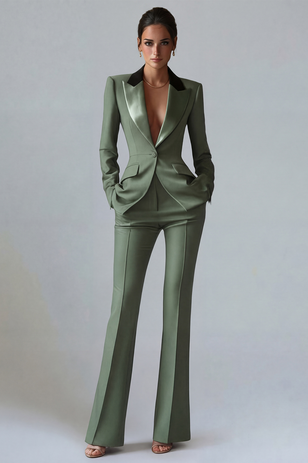 2 Piece Dark Green Slim Fit Peak Lapel Business Suits with Pockets