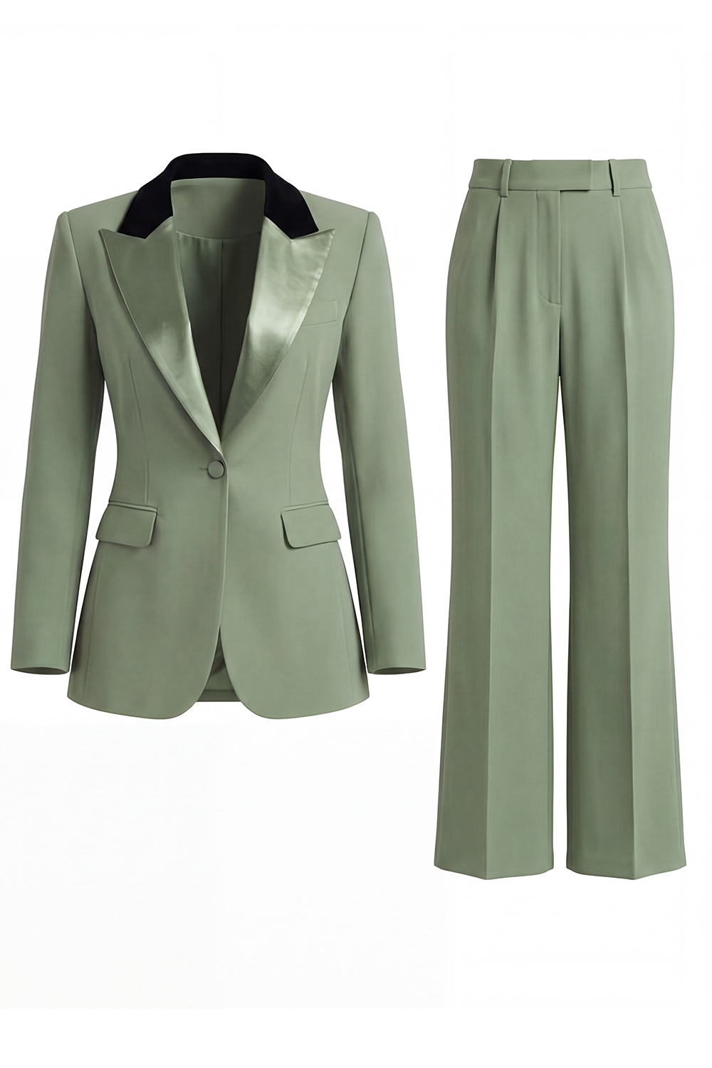 2 Piece Dark Green Slim Fit Peak Lapel Business Suits with Pockets