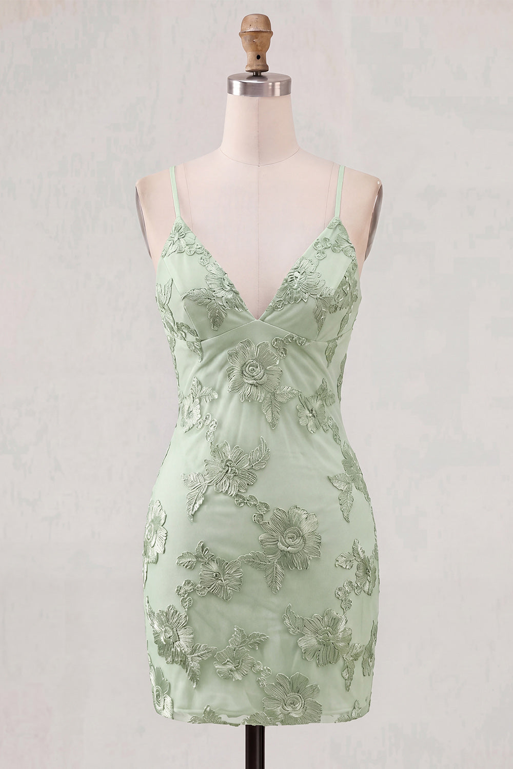 Tight Light Blue Spaghetti Straps Floral Mini Homecoming Dress