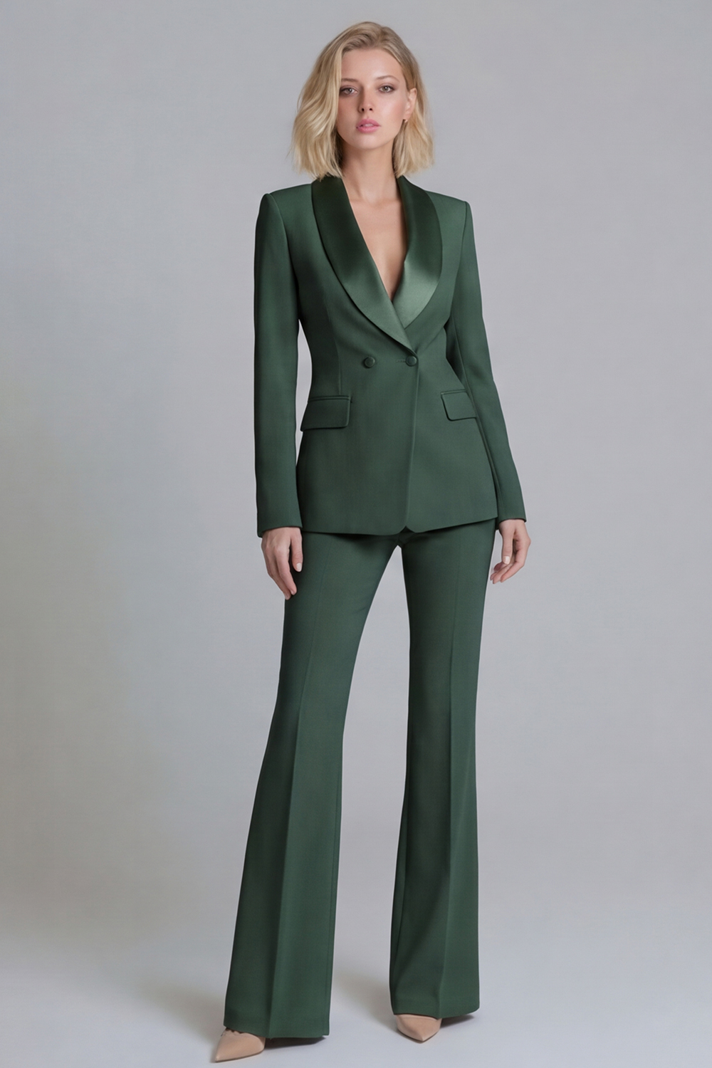 2 Piece Grey Green Double Breasted Shawl Lapel Business Suits