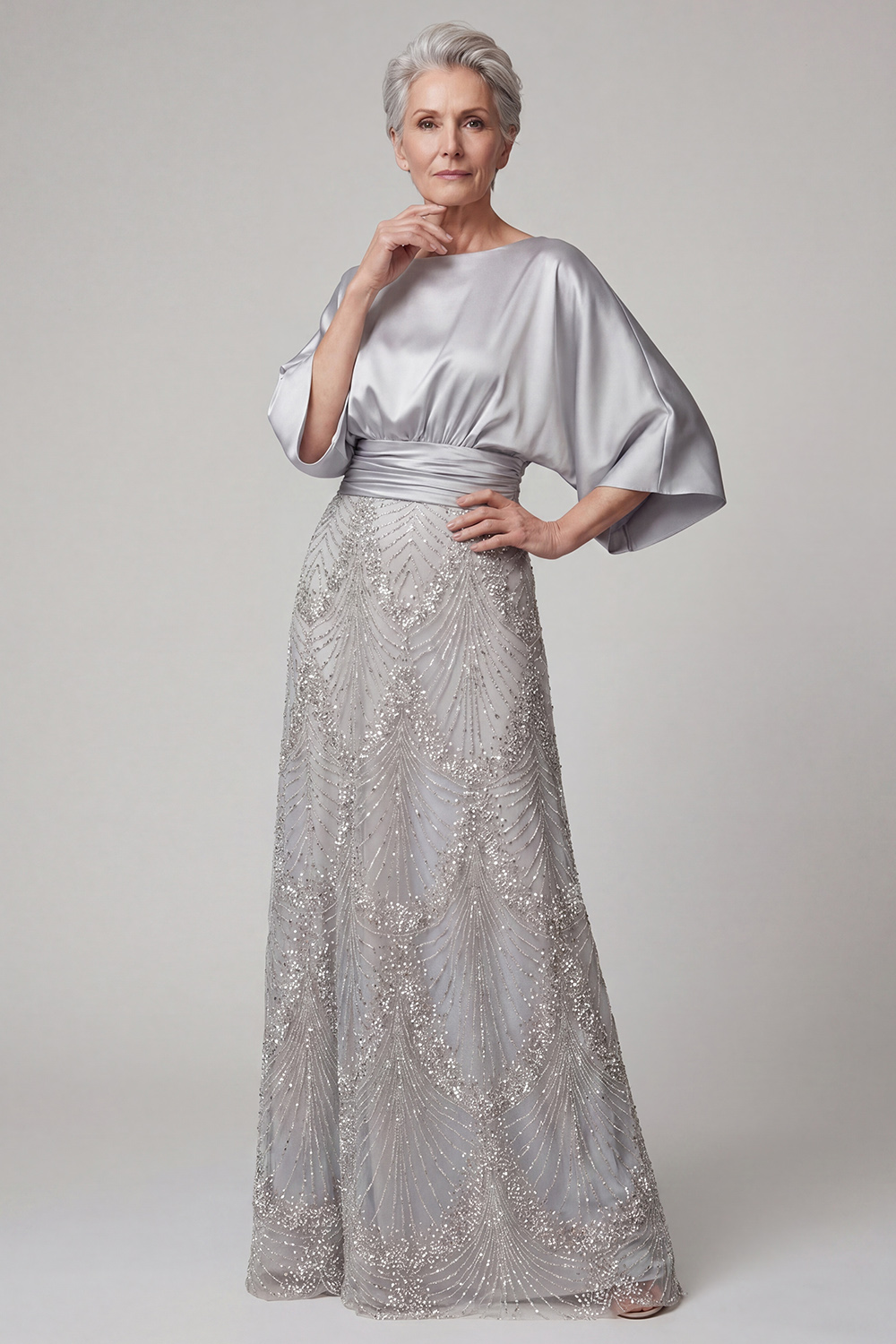Sparkly A Line Champagne Boat Neck Beaded Long Evening Dress