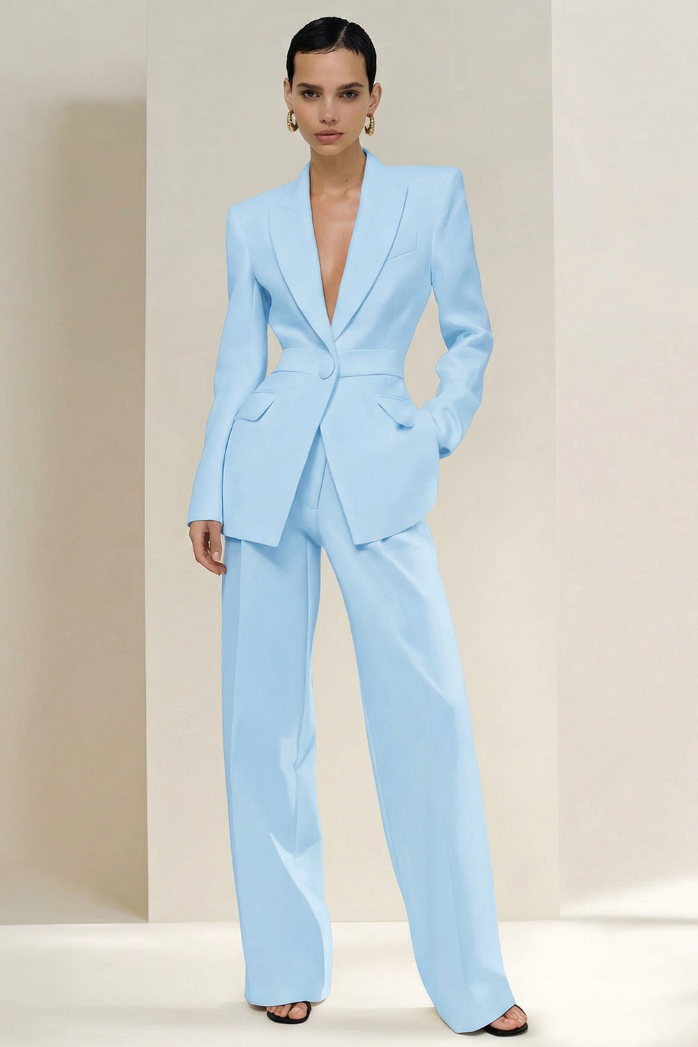 2 Piece Ivory Single Breasted Peak Lapel Business Suits