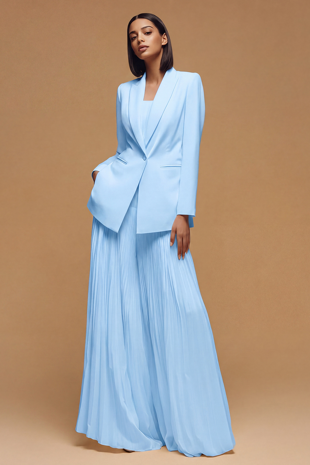 Ivory Pleated Peak Lapel Long Business Jacket