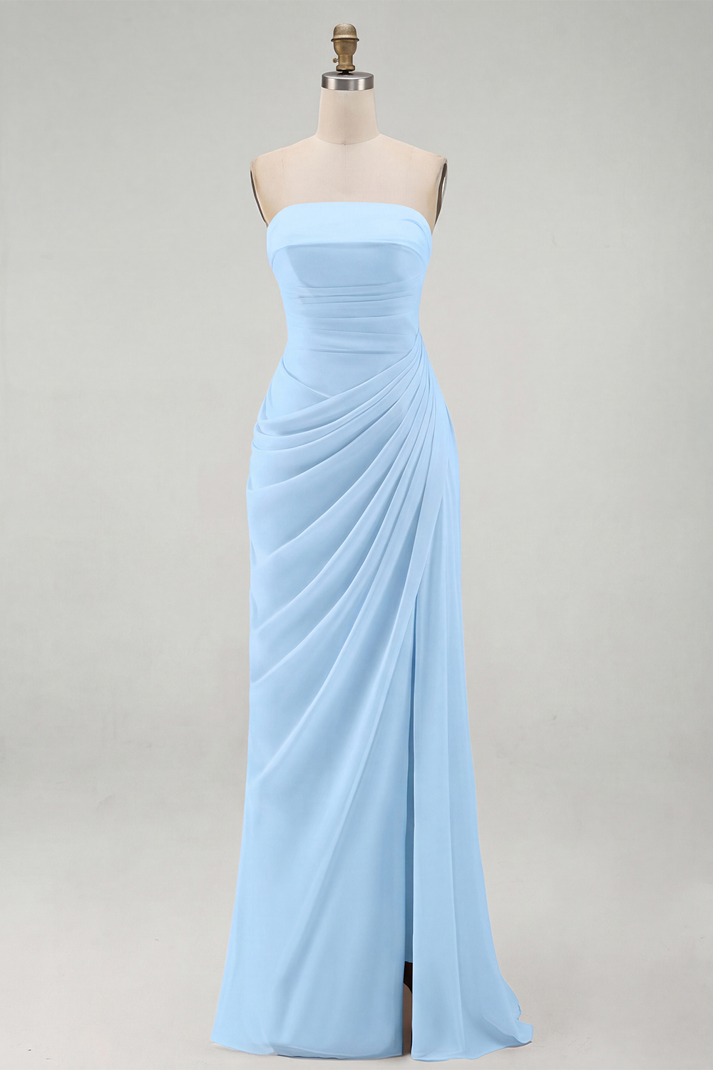Light Pink Ruched Sheath Long Weding Guest Dress with Slit