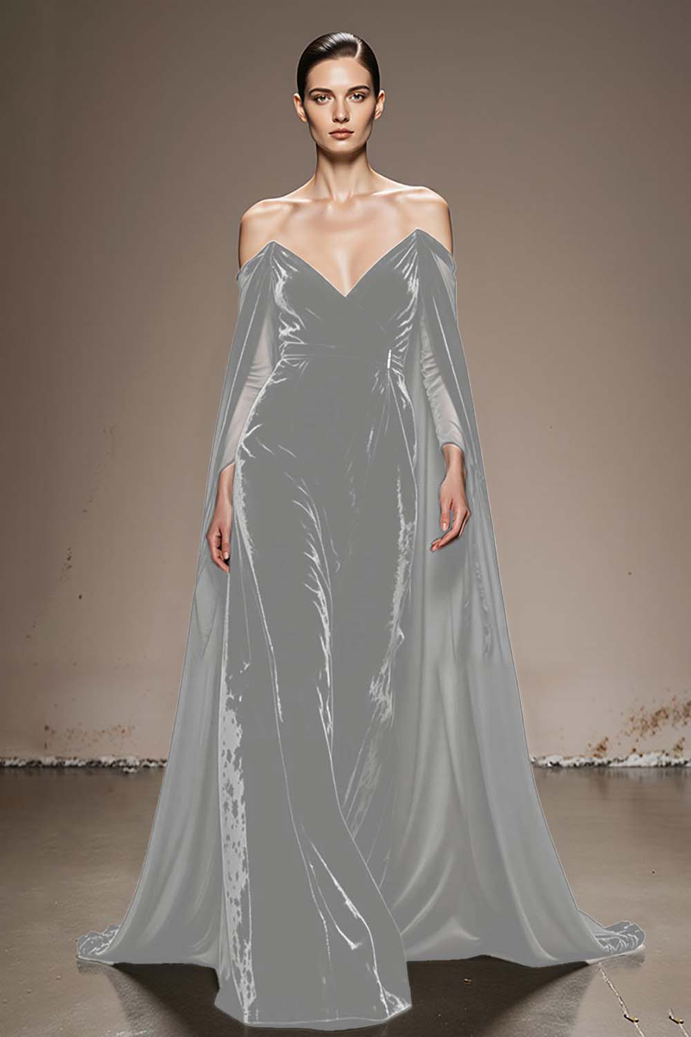 Black Velvet Off the Shoulder Long Holiday Party Dress with Sleeves