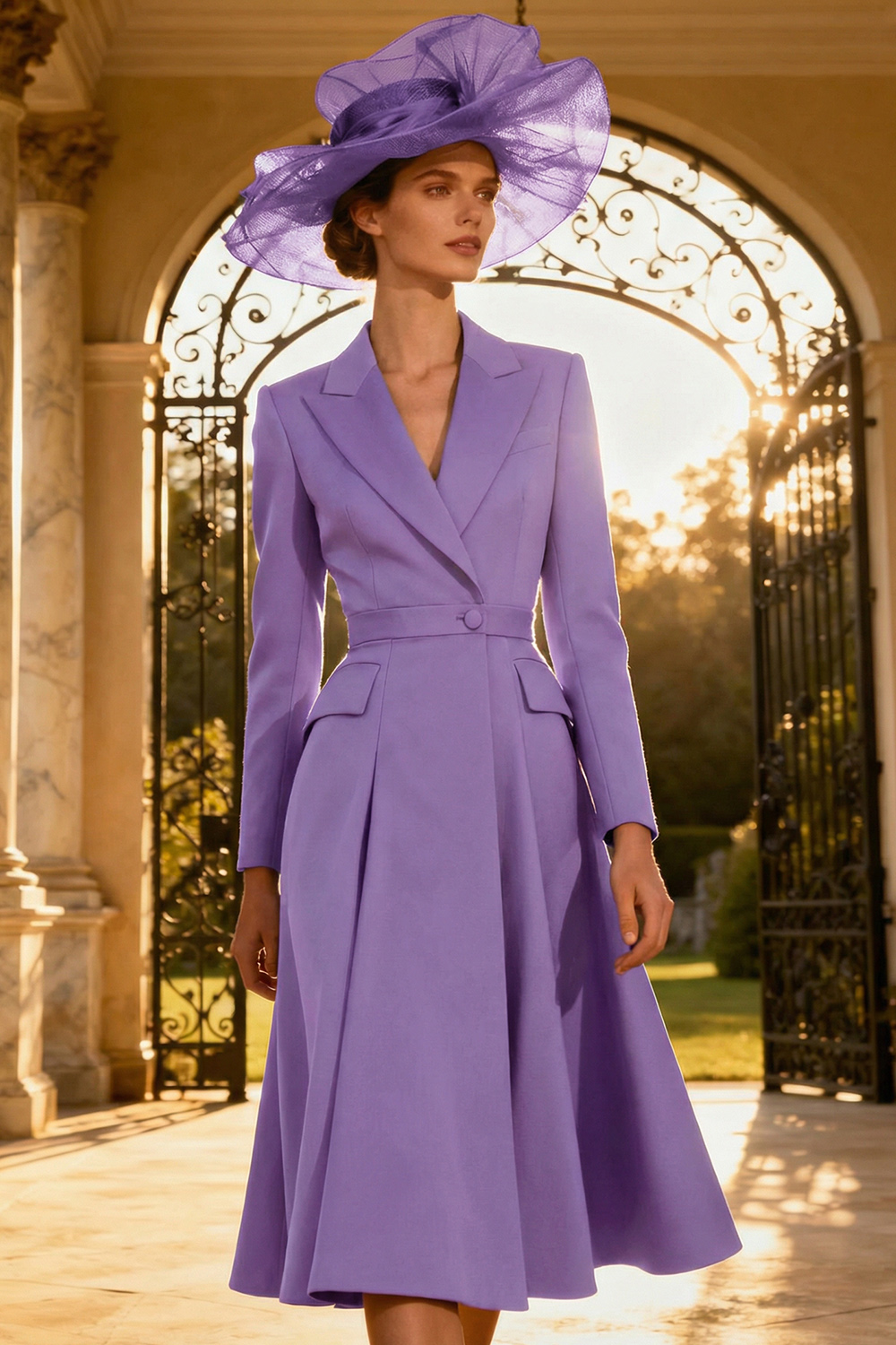 Dark Green A Line Peak Lapel Midi Blazer Dress