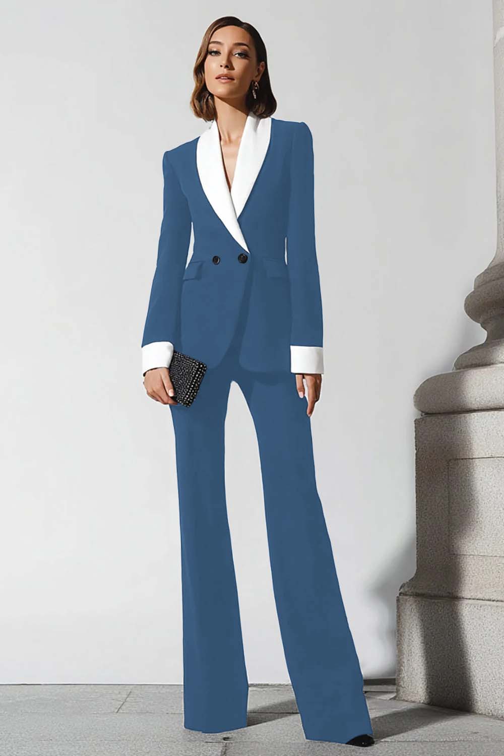 Black 2 Piece Shawl Lapel Flare Leg Business Suits with Sleeves