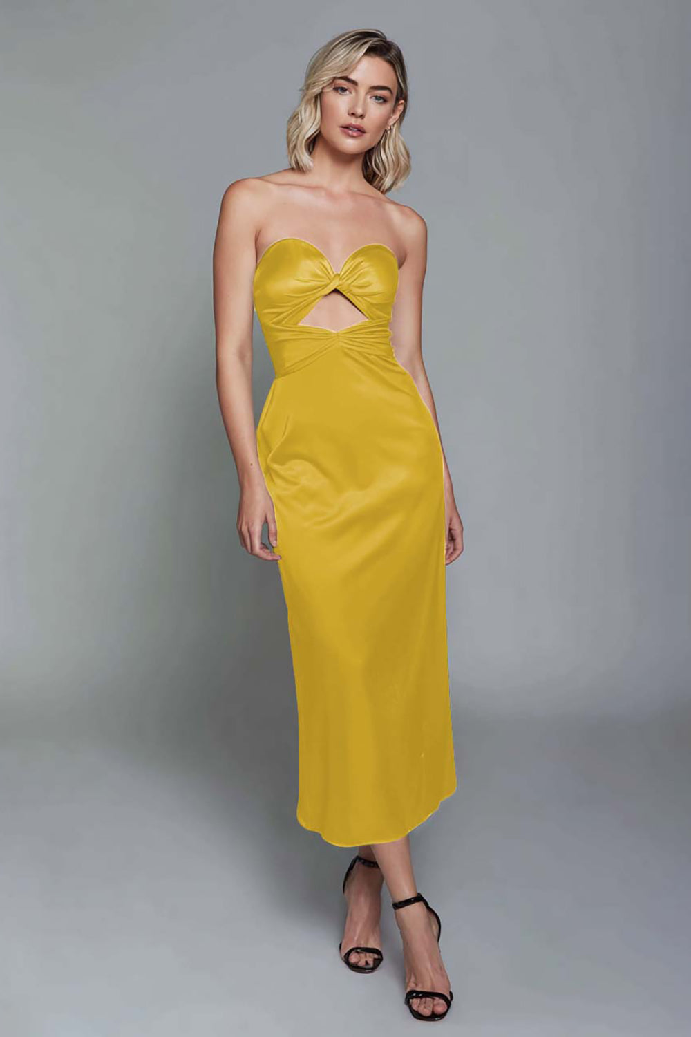 Sweetheart Dusty Blue Satin Cut Out Ankle Length Sheath Evening Dress