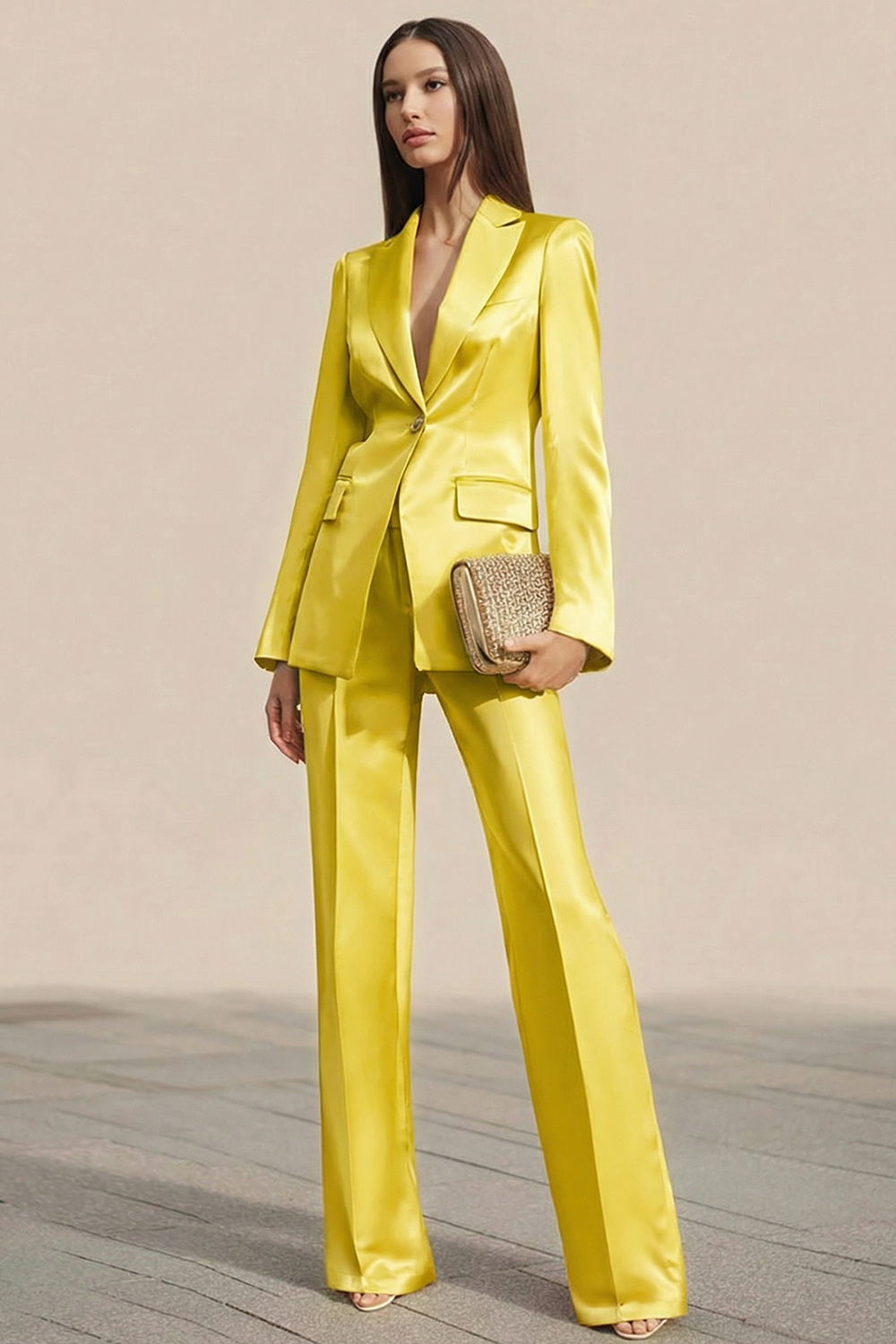 Dusty Rose Satin One Button 2 Piece Slim Fit Business Suits with Sleeves