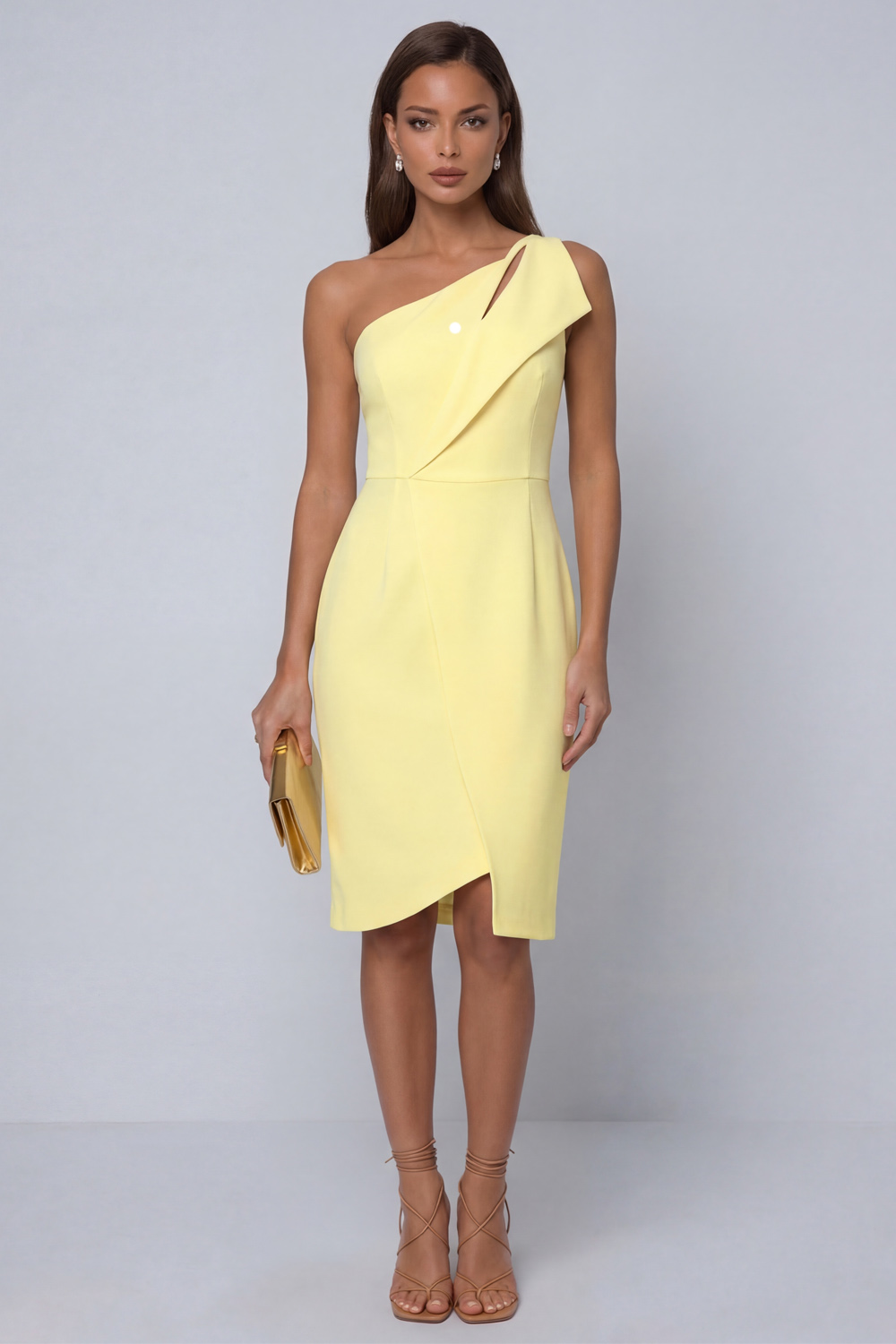 Black Pencil One Shoulder Satin Midi Work Dress