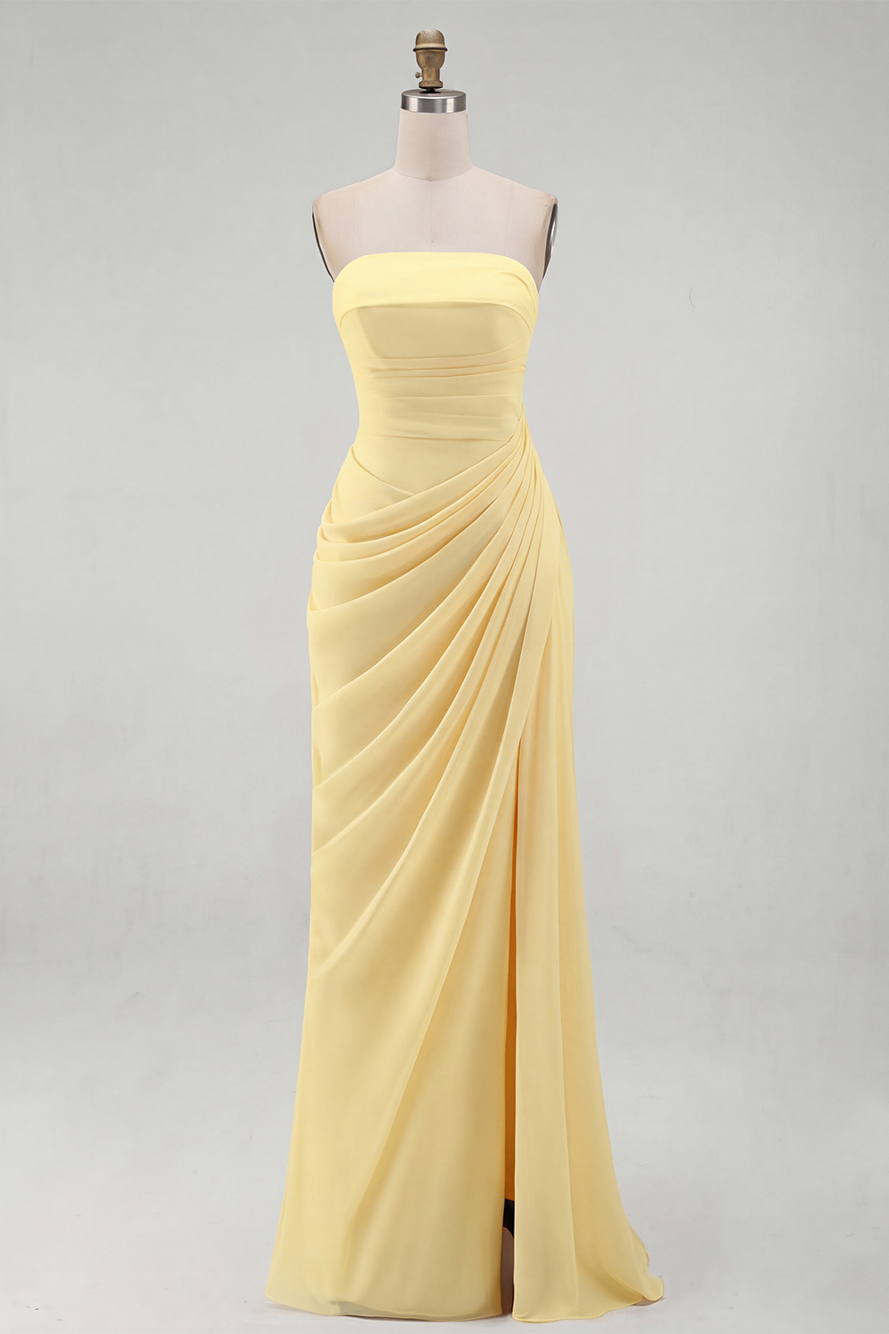 Light Pink Ruched Sheath Long Weding Guest Dress with Slit