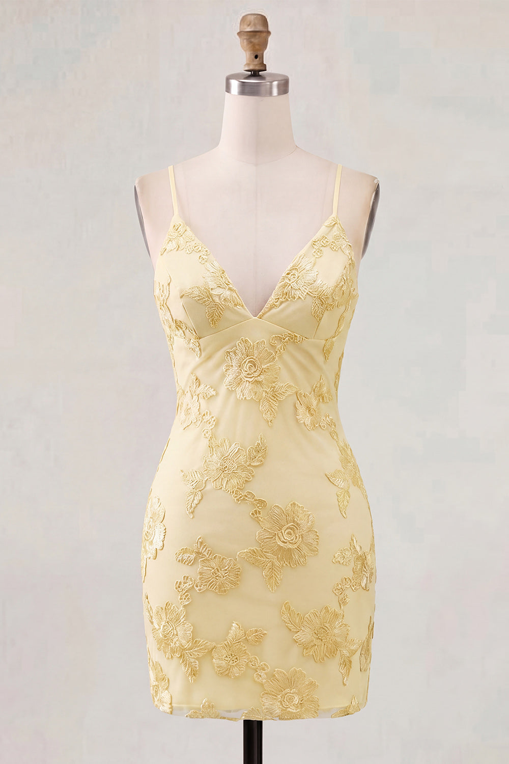 Tight Light Blue Spaghetti Straps Floral Mini Homecoming Dress