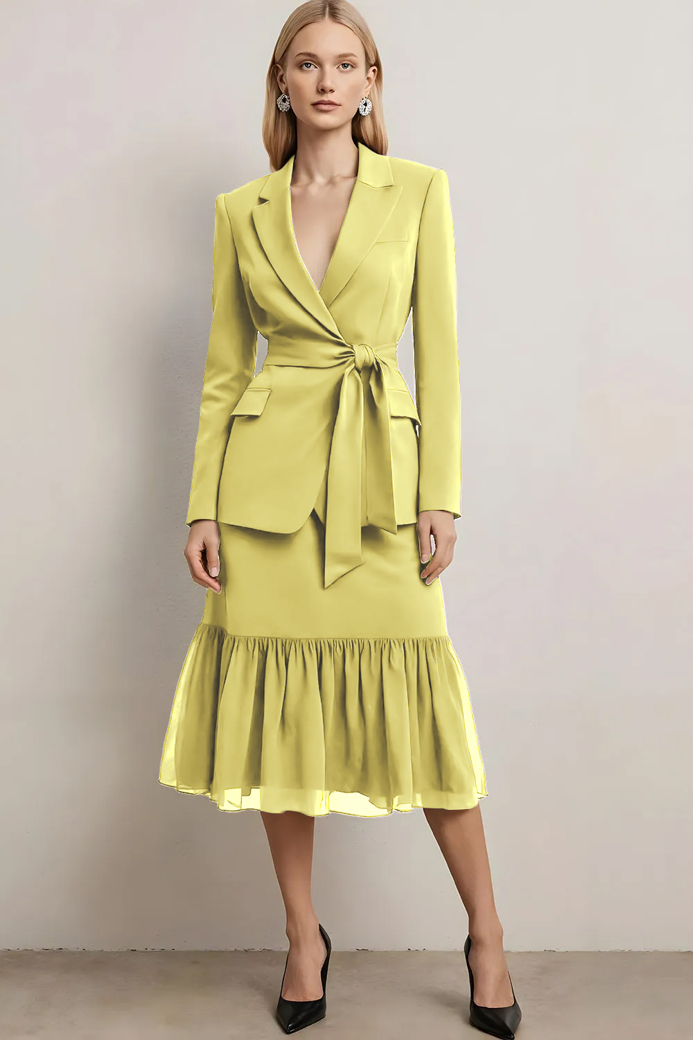 2 Piece Dark Purple Notched Lapel Midi Skirt Business Suits with Sash