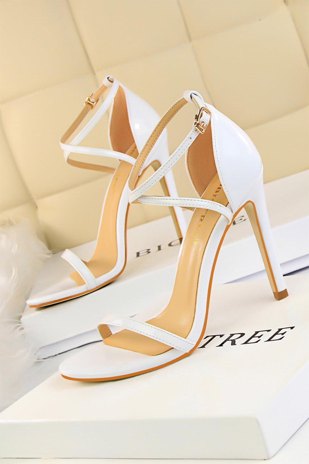 Simple White Stiletto Sandals High Heels for Women