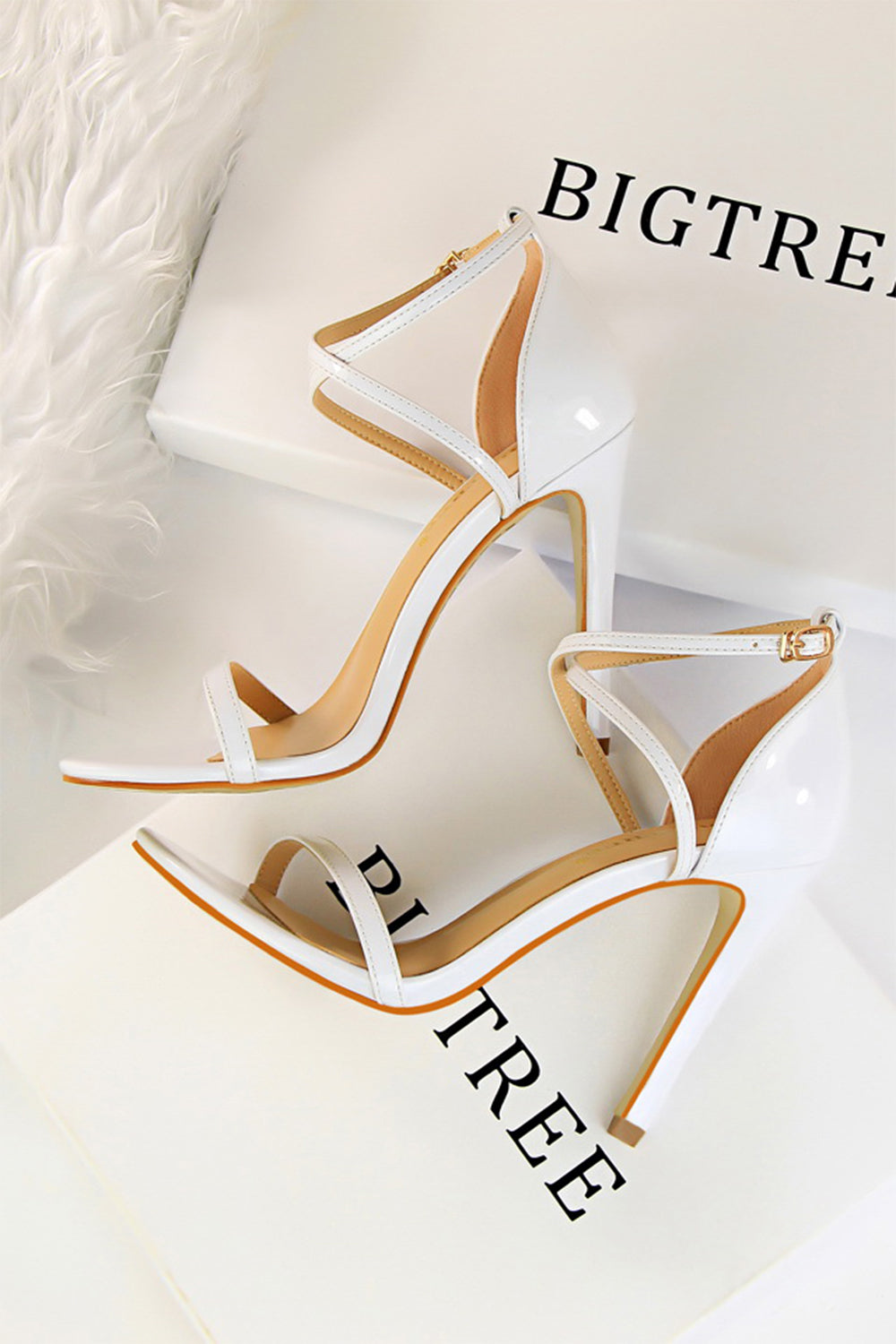 Simple White Stiletto Sandals High Heels for Women