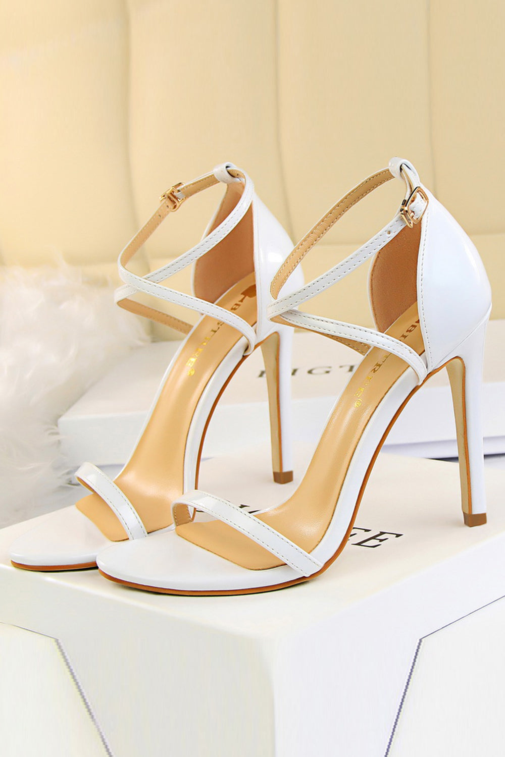 Simple White Stiletto Sandals High Heels for Women