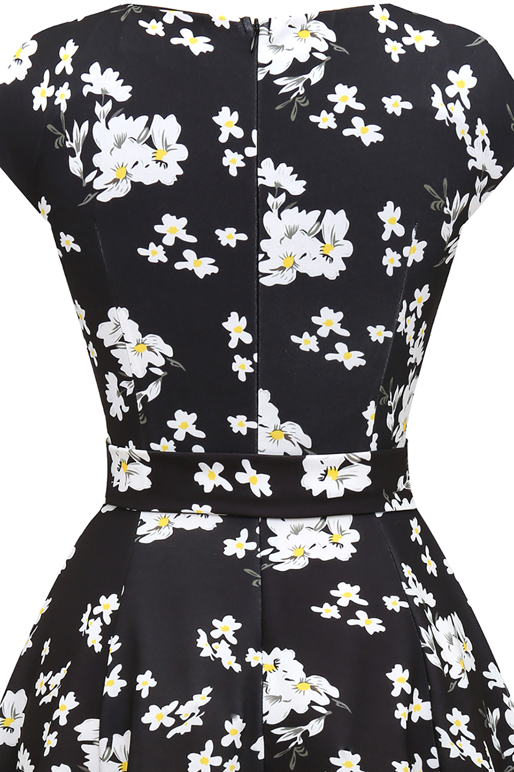 Black White Flower 2024 Women's Floral Cocktail, Tea Length Wedding Guest Dresses - Vintage, Graduation, Prom & Bridesmaid with Cap Sleeves